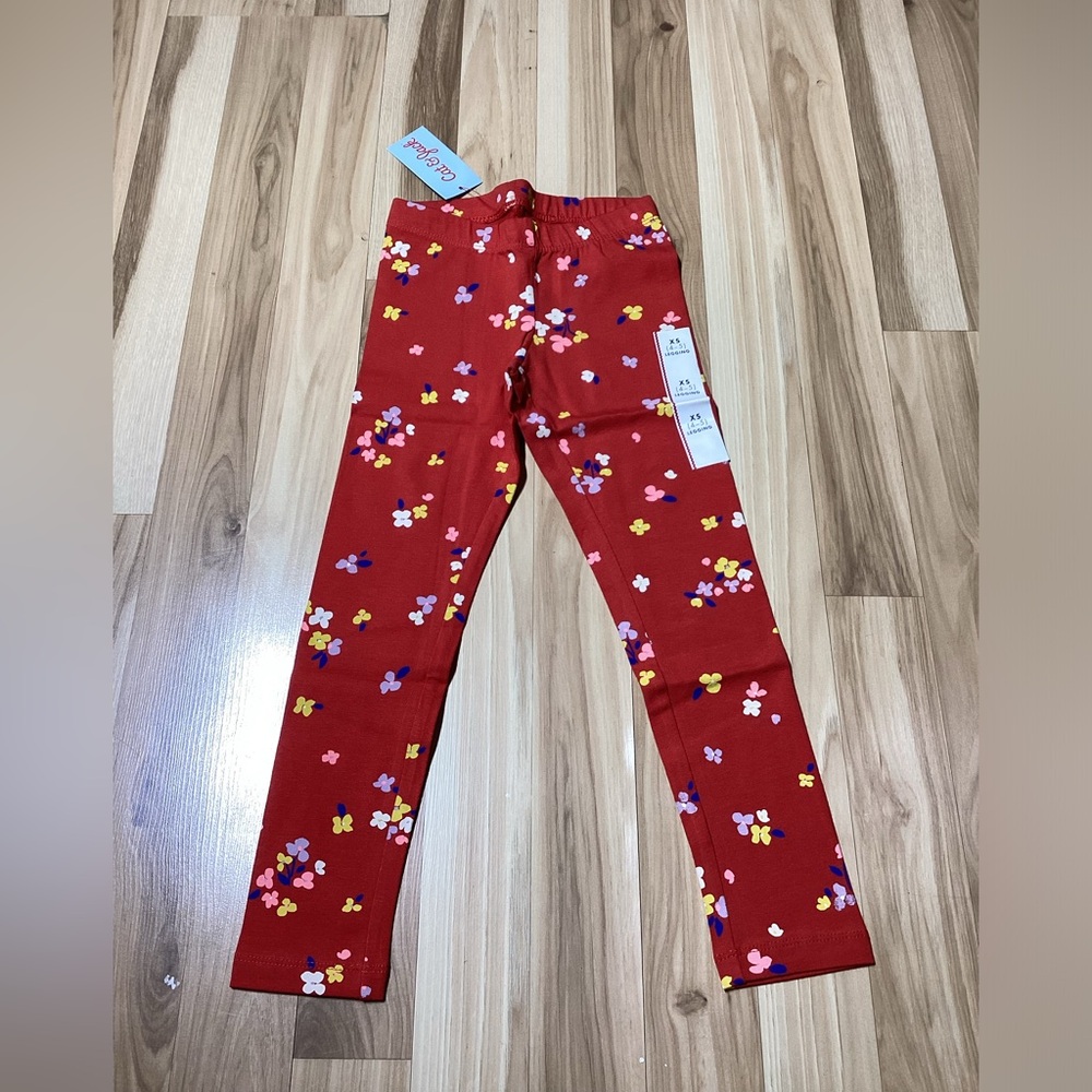 Cat & Jack Girls Rust Floral Leggings - Size XS 4-5
